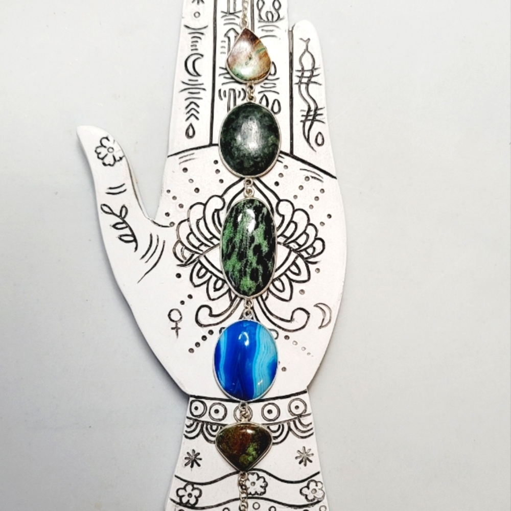 SOLD. Natural Ruby Zosite and Other Gemstone925 Silver Plated Bracelet 7-8.5"